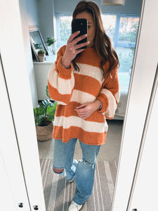 Oversized Stripe Knitted Jumper - RUST