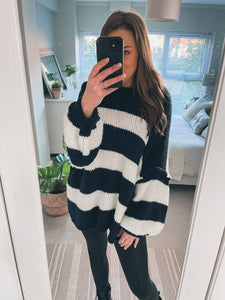 Oversized Stripe Knitted Jumper - NAVY