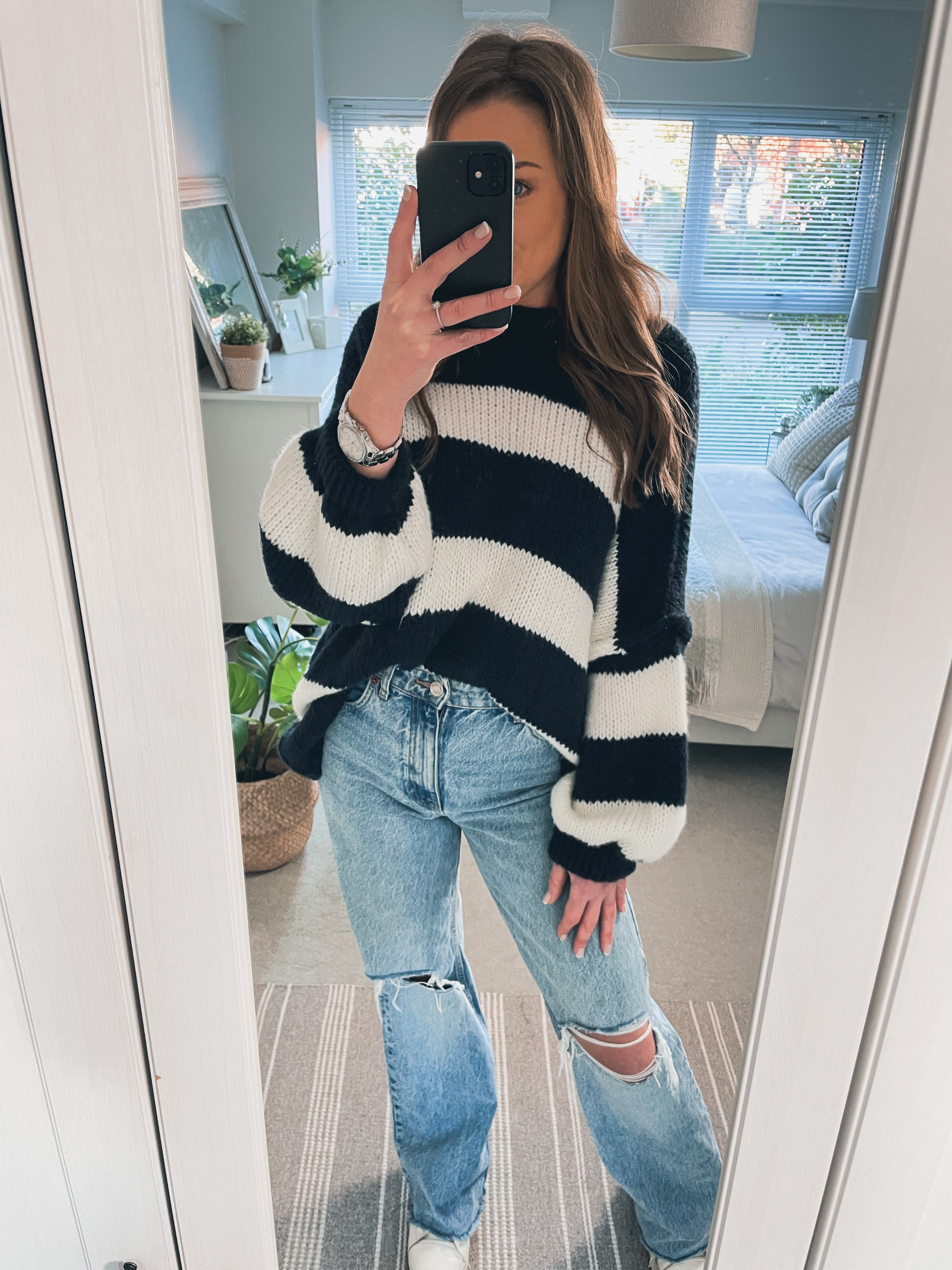 Oversized Stripe Knitted Jumper - NAVY