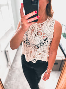 Embellished Sleeveless Crochet Top