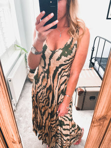 Satin Tiger Print Sleeveless Midi Dress - MORE COLOURS