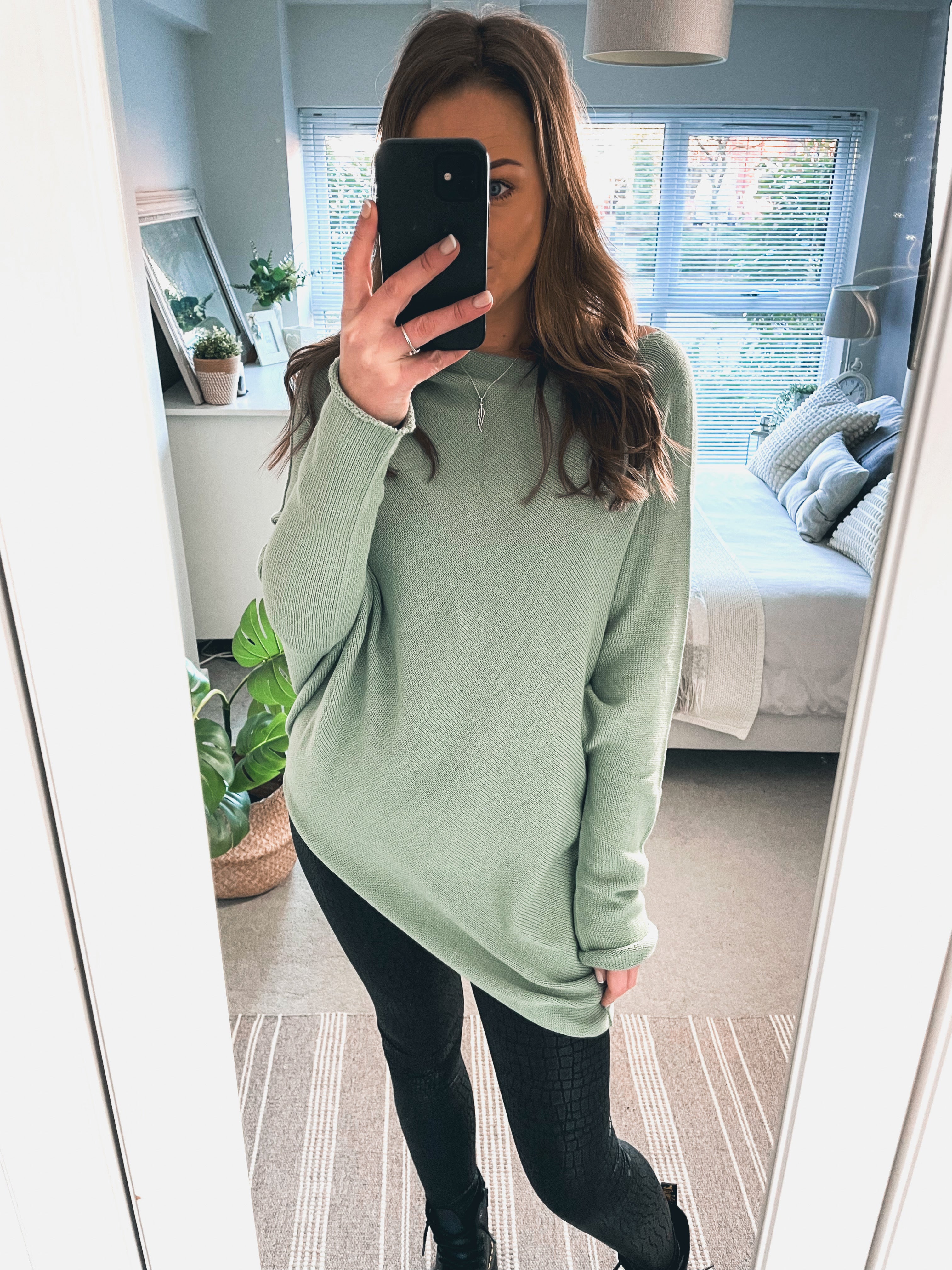 Asymmetric Fine Knit Jumper - SAGE