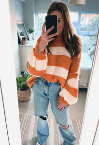 Oversized Stripe Knitted Jumper - RUST