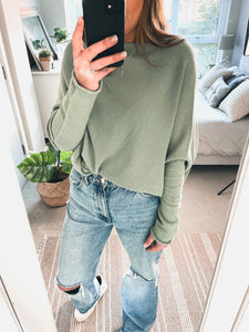 Asymmetric Fine Knit Jumper - SAGE