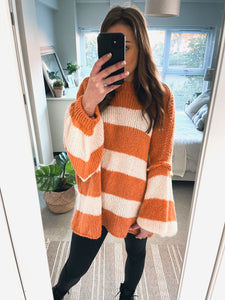 Oversized Stripe Knitted Jumper - RUST