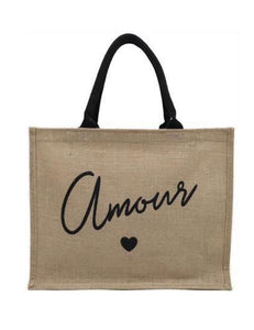 Natural Woven Amour Slogan Tote Bag