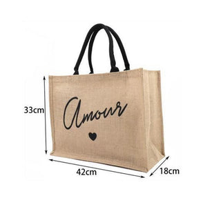 Natural Woven Amour Slogan Tote Bag