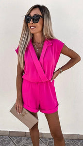 Fuschia Cap Sleeve Wrap Playsuit