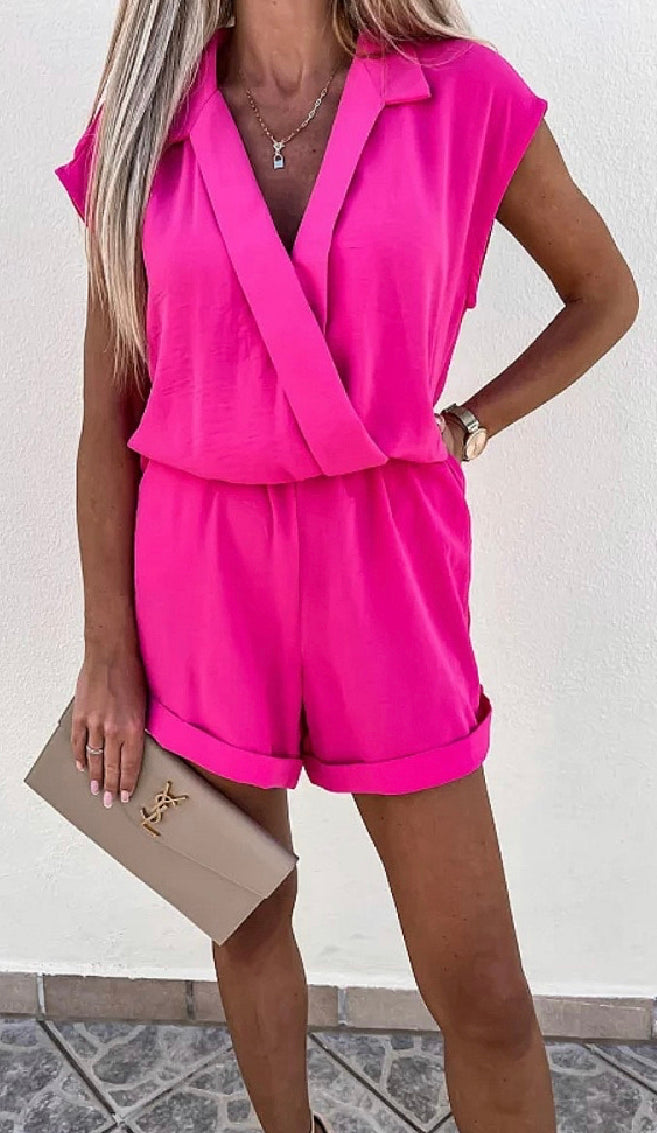 Fuschia Cap Sleeve Wrap Playsuit