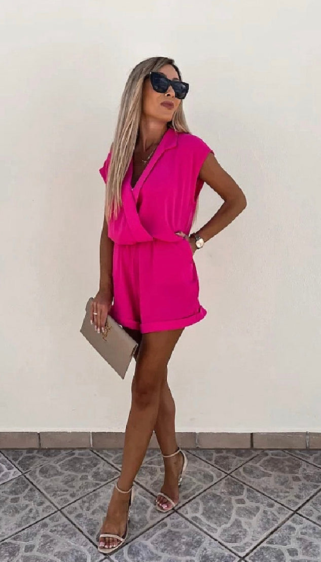 Fuschia Cap Sleeve Wrap Playsuit