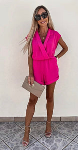 Fuschia Cap Sleeve Wrap Playsuit